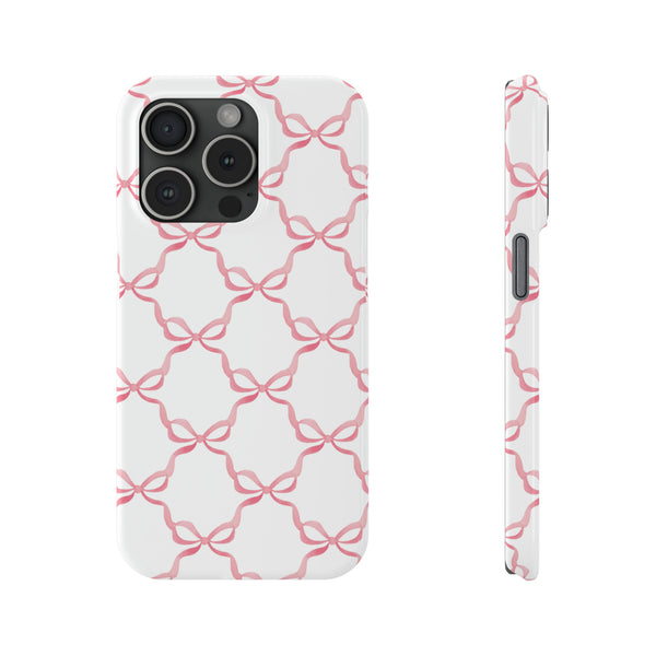 Bow Print, Coquette pink and white, loveshackfancy inspired, preppy print Phone Case Slim and Sleek, all iPhone 15 14 Plus Pro Max 13