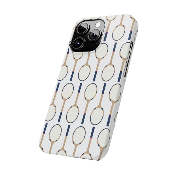 Vintage Tennis Racket in Navy  Phone Case Slim and Sleek, Preppy and Classic, Impact Resistant Shell