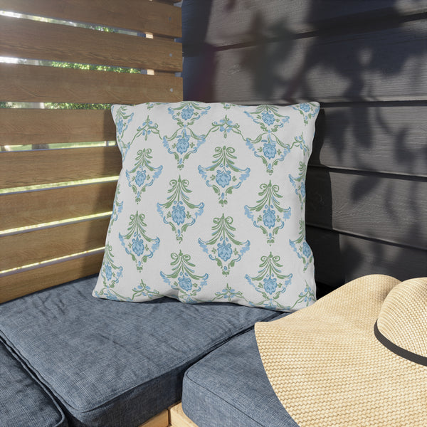 Blue Floral Strped Floral Outdoor Pillows, Grand Millennial Design, Block Print, Patio Cushion Covers, Preppy Home Decor