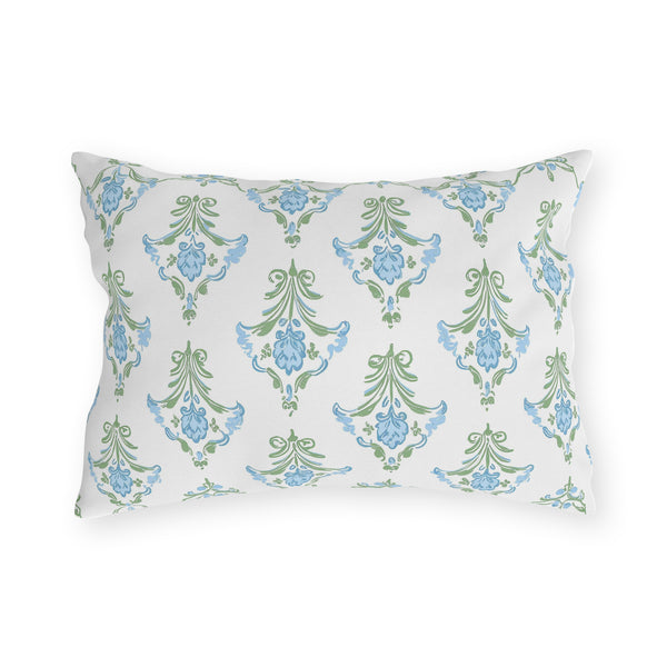 Blue Floral Strped Floral Outdoor Pillows, Grand Millennial Design, Block Print, Patio Cushion Covers, Preppy Home Decor