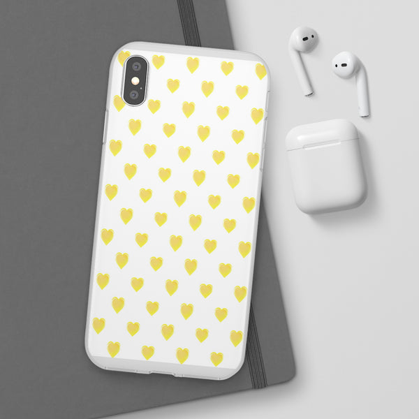 Flexible Phone Case - Yellow Hearts, Preppy iPhone case, Nantucket, Hamptons Inspired Samsung, Gift Present White Background, Clear Case