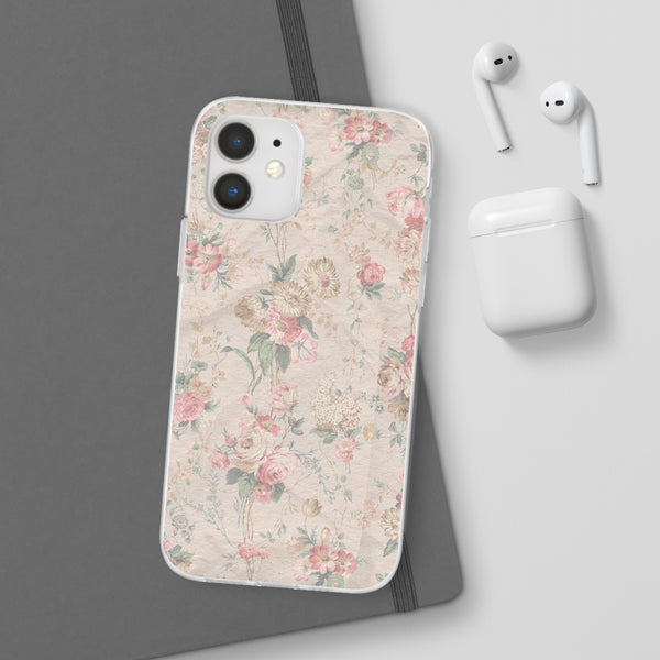 Flexible Phone Case in Romantic Floral Print - Beige, Neutral Tones