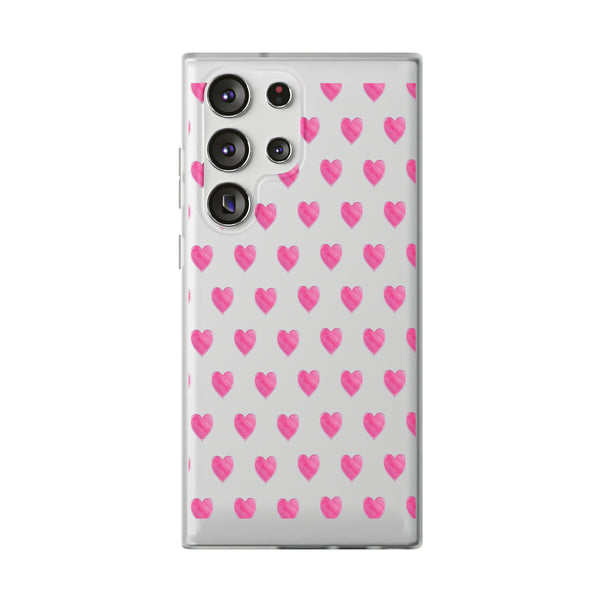 Flexible Phone Case - Preppy Hearts Watercolor Pink - Clear Shell pink Hearts - your case color will show through