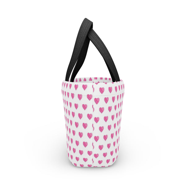 Lunch Tote with Handle, preppy bow pattern, lavender soft purple bows, keeps food fresh and cool.