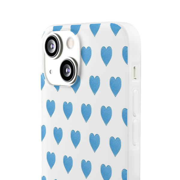Flexible Phone Case - Preppy Hearts Watercolor Blue iPhone Protection access to all Ports & Functions Great Gift