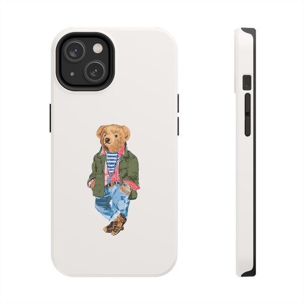 Preppy Bear Cargo Jacket iPhone case, Tough Protective double layer