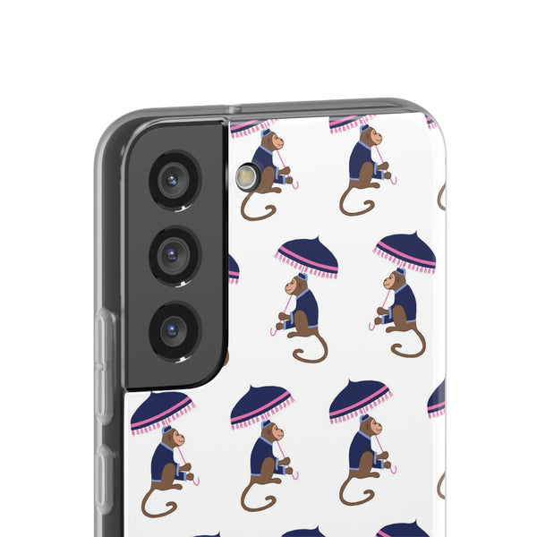 Flexible Phone Case - Preppy Chinoiserie Monkey Pattern  iphone Samsung clear access to all ports and functions