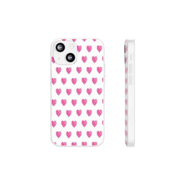 Flexible Phone Case - Preppy Hearts Watercolor Pink - Clear Shell pink Hearts - your case color will show through