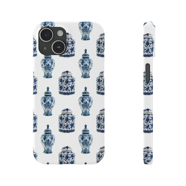 Chinoiserie Chic Toile Ginger Jar, Vase,  Phone Case in Blue and White Slim and Sleek, Preppy and Classic, Access to all Ports