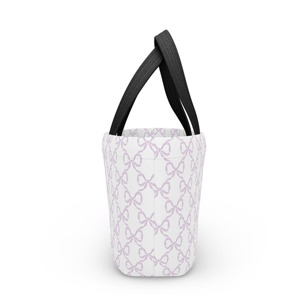 Preppy Lavender lunch bag, insulated, cooler bag, One size, washable, magnet closure, lilac, purple bows