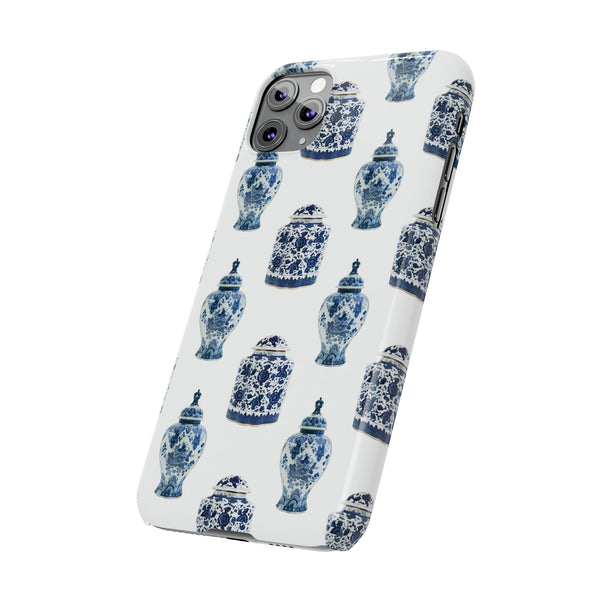 Chinoiserie Chic Toile Ginger Jar, Vase,  Phone Case in Blue and White Slim and Sleek, Preppy and Classic, Access to all Ports