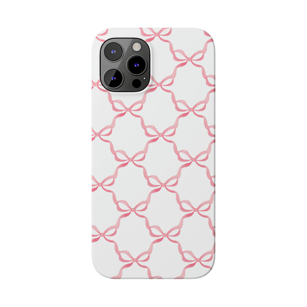 Bow Print, Coquette pink and white, loveshackfancy inspired, preppy print Phone Case Slim and Sleek, all iPhone 15 14 Plus Pro Max 13