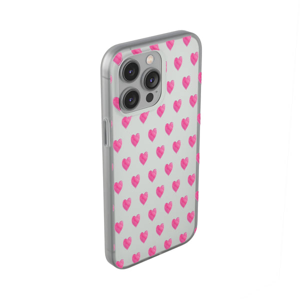 Flexible Phone Case - Preppy Hearts Watercolor Pink - Clear Shell pink Hearts - your case color will show through