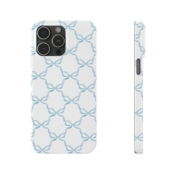 Coquette blue and white, loveshackfancy inspired, preppy bow print Phone Case Slim and Sleek, all iPhone 15 14 Plus Pro Max 13