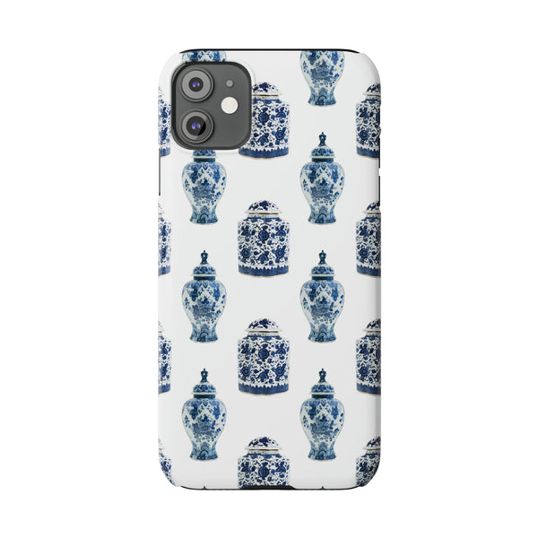 Chinoiserie Chic Toile Ginger Jar, Vase,  Phone Case in Blue and White Slim and Sleek, Preppy and Classic, Access to all Ports