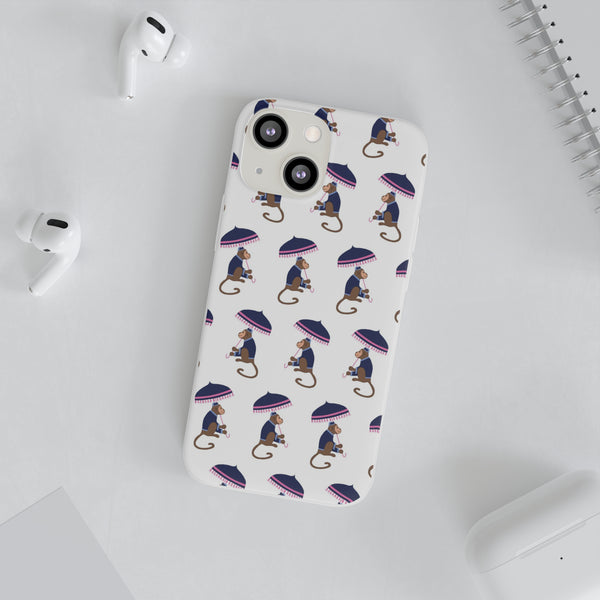 Flexible Phone Case - Preppy Chinoiserie Monkey Pattern  iphone Samsung clear access to all ports and functions