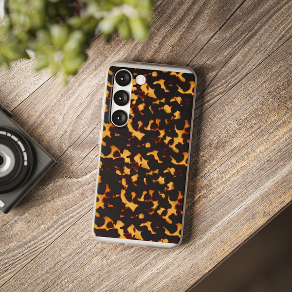 Flexible Phone Case - Tortoise Print Chic Spots leopard in classic neutral phones iphone Samsung clear access to all ports and functions