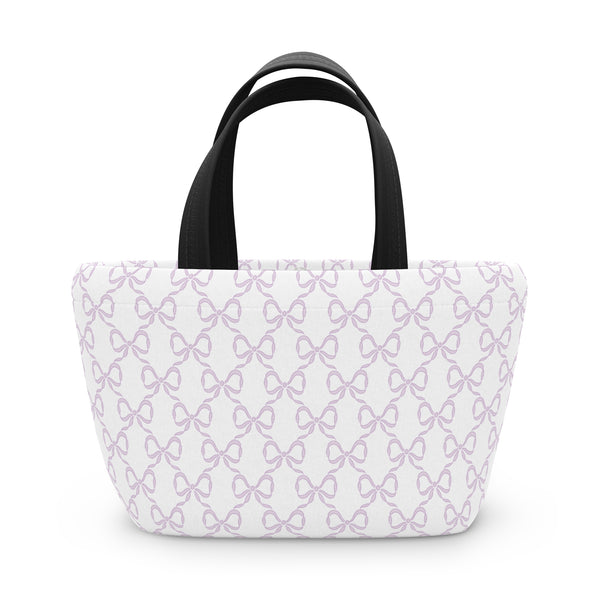 Preppy Lavender lunch bag, insulated, cooler bag, One size, washable, magnet closure, lilac, purple bows