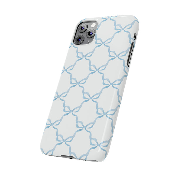 Coquette blue and white, loveshackfancy inspired, preppy bow print Phone Case Slim and Sleek, all iPhone 15 14 Plus Pro Max 13