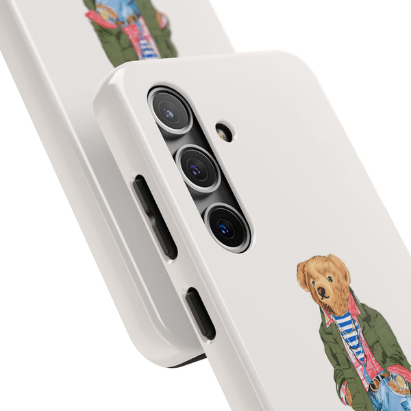 Preppy Bear Cargo Jacket iPhone case, Tough Protective double layer