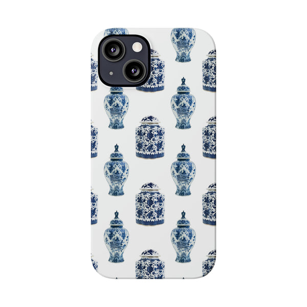 Chinoiserie Chic Toile Ginger Jar, Vase,  Phone Case in Blue and White Slim and Sleek, Preppy and Classic, Access to all Ports