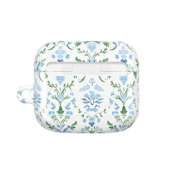 Block Print Blue and Green Floral Pattern AirPod Case, , Gift for Her, Cute Accessories,  Preppy, Grand Millennial
