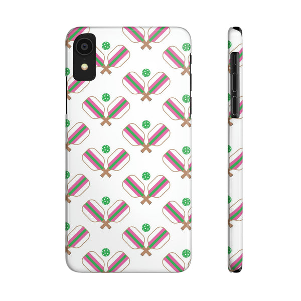 Pickle Ball Pickleball Lover Phone Case, Samsung,  iPhone Case Slim and Sleek, Preppy and Classic, Impact Resistant Shell Pink & Green