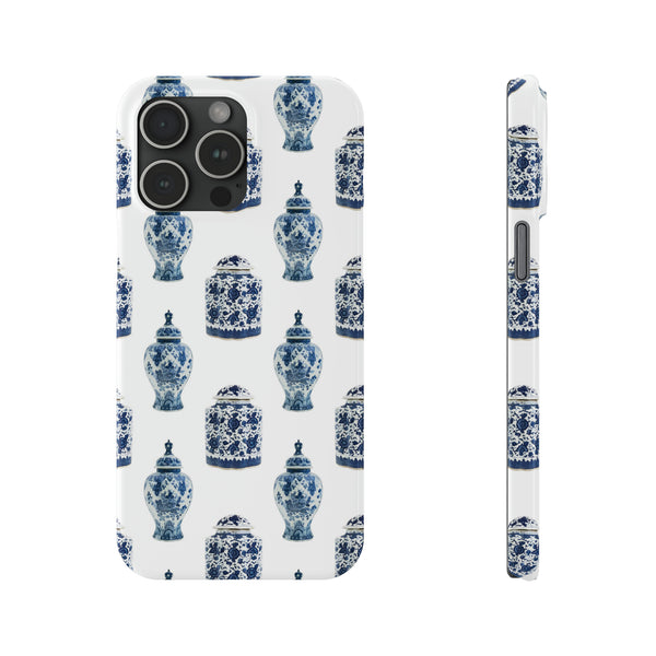 Chinoiserie Chic Toile Ginger Jar, Vase,  Phone Case in Blue and White Slim and Sleek, Preppy and Classic, Access to all Ports