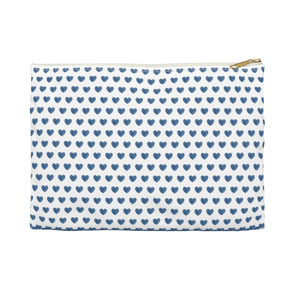 Preppy Navy Hearts Zip Clutch Pouch, Makeup toiletry travel bag, laminated interior