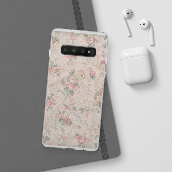 Flexible Phone Case in Romantic Floral Print - Beige, Neutral Tones