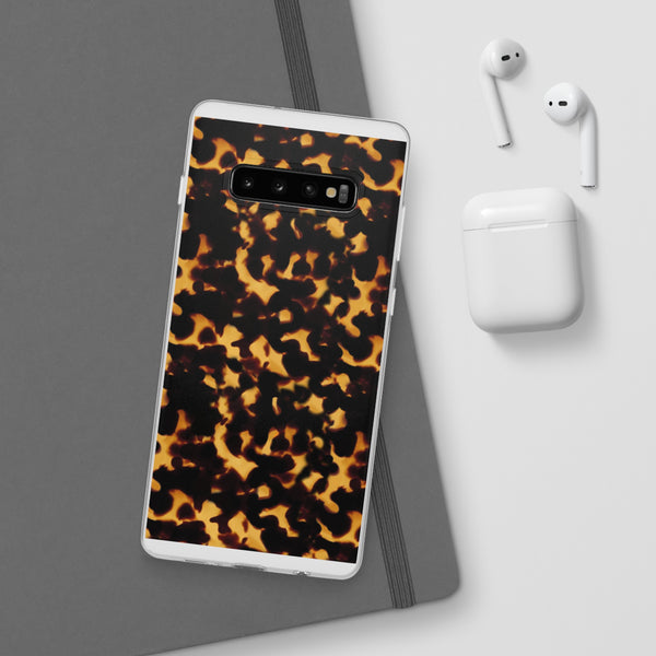 Flexible Phone Case - Tortoise Print Chic Spots leopard in classic neutral phones iphone Samsung clear access to all ports and functions