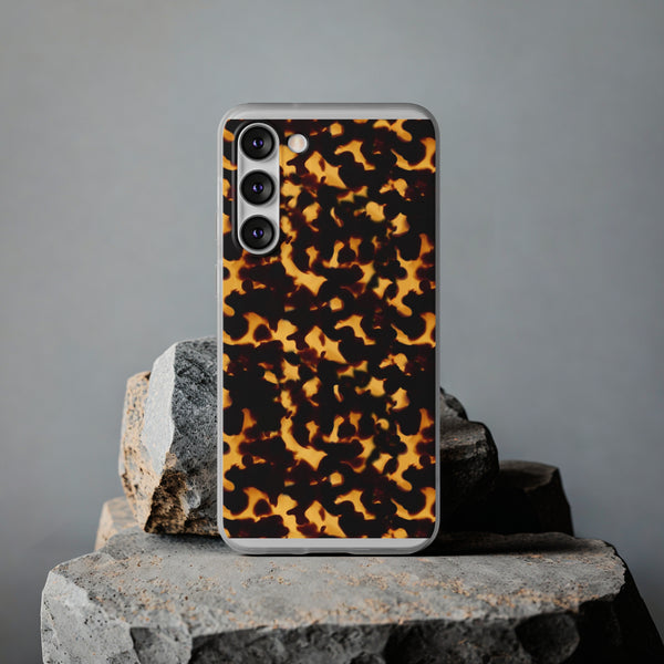 Flexible Phone Case - Tortoise Print Chic Spots leopard in classic neutral phones iphone Samsung clear access to all ports and functions