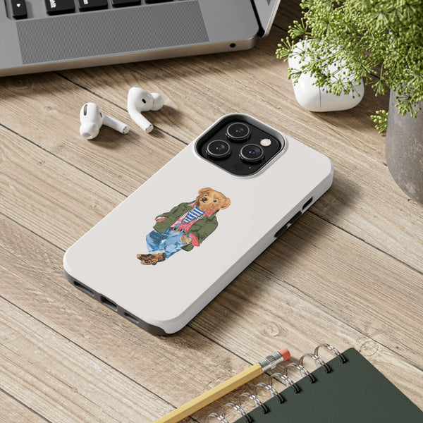 Preppy Bear Cargo Jacket iPhone case, Tough Protective double layer