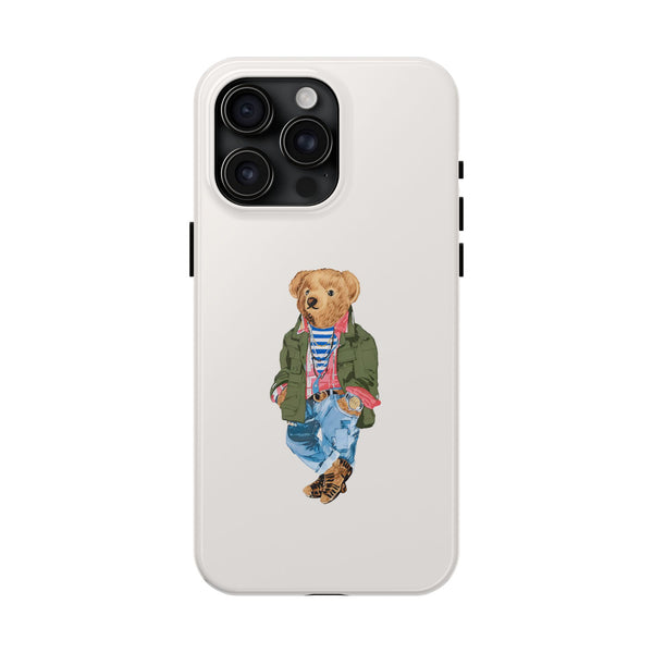 Preppy Bear Cargo Jacket iPhone case, Tough Protective double layer