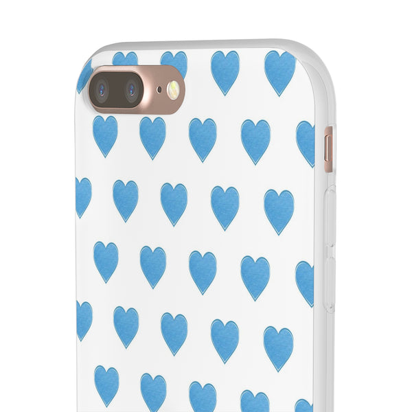 Flexible Phone Case - Preppy Hearts Watercolor Blue iPhone Protection access to all Ports & Functions Great Gift
