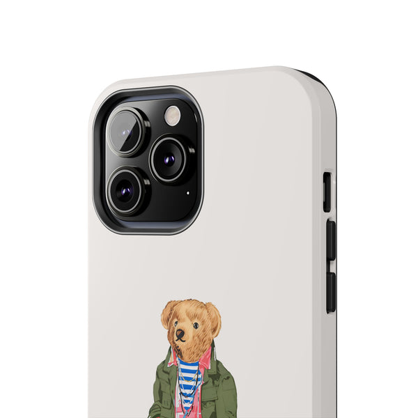 Preppy Bear Cargo Jacket iPhone case, Tough Protective double layer