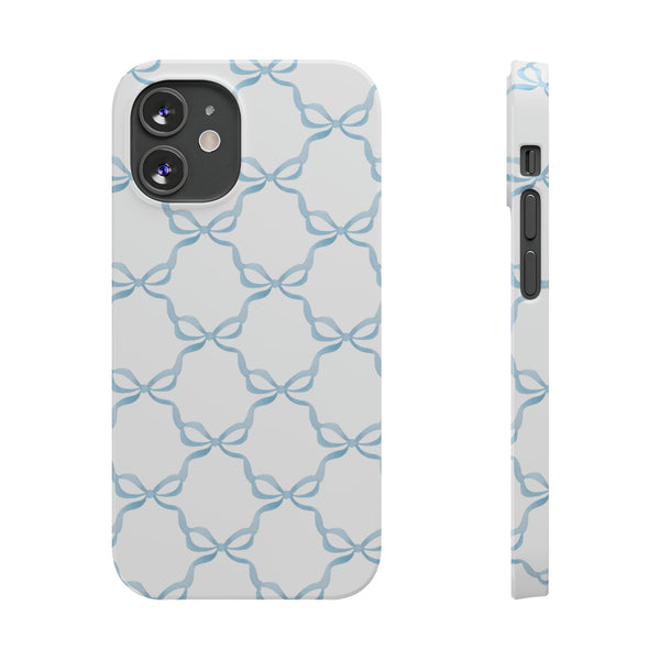 Coquette blue and white,  preppy bow print Phone Case Slim and Sleek, all iPhone 15 14 Plus Pro Max 13