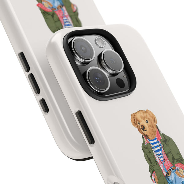 Preppy Bear Cargo Jacket iPhone case, Tough Protective double layer
