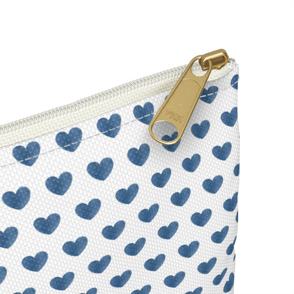 Preppy Navy Hearts Zip Clutch Pouch, Makeup toiletry travel bag, laminated interior