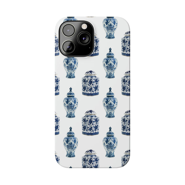 Chinoiserie Chic Toile Ginger Jar, Vase,  Phone Case in Blue and White Slim and Sleek, Preppy and Classic, Access to all Ports