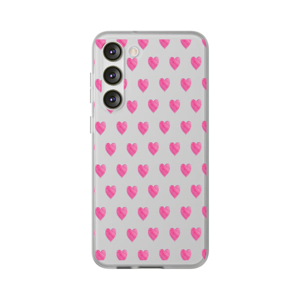 Flexible Phone Case - Preppy Hearts Watercolor Pink - Clear Shell pink Hearts - your case color will show through