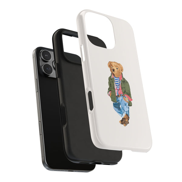 Preppy Bear Cargo Jacket iPhone case, Tough Protective double layer