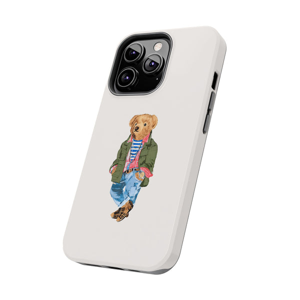 Preppy Bear Cargo Jacket iPhone case, Tough Protective double layer
