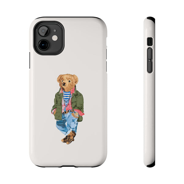 Preppy Bear Cargo Jacket iPhone case, Tough Protective double layer