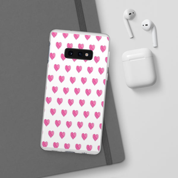 Flexible Phone Case - Preppy Hearts Watercolor Pink - Clear Shell pink Hearts - your case color will show through