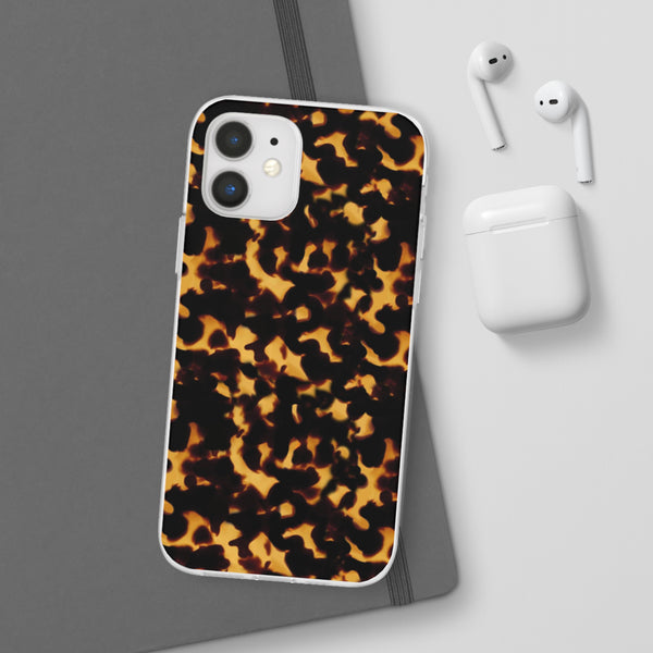 Flexible Phone Case - Tortoise Print Chic Spots leopard in classic neutral phones iphone Samsung clear access to all ports and functions