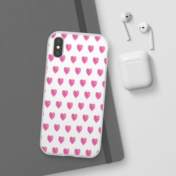 Flexible Phone Case - Preppy Hearts Watercolor Pink - Clear Shell pink Hearts - your case color will show through