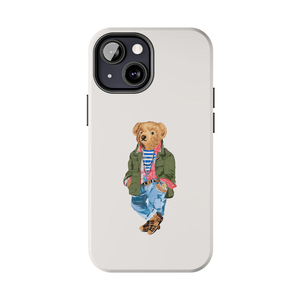 Preppy Bear Cargo Jacket iPhone case, Tough Protective double layer