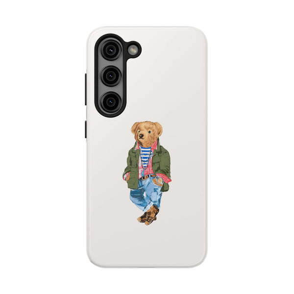 Preppy Bear Cargo Jacket iPhone case, Tough Protective double layer