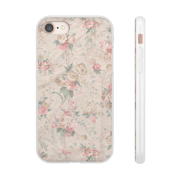 Flexible Phone Case in Romantic Floral Print - Beige, Neutral Tones